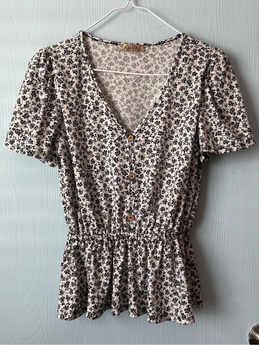 Lavish White Top with Black Floral Print